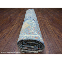Load image into Gallery viewer, 12&#39;x12&#39; Glaucous Blue, Hand Knotted, Afghan Peshawar With Birds Of Paradise, Vegetable Dyes Soft Wool, Round Oriental Rug FWR446982
