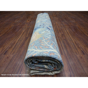 12'x12' Glaucous Blue, Hand Knotted, Afghan Peshawar With Birds Of Paradise, Vegetable Dyes Soft Wool, Round Oriental Rug FWR446982