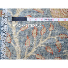 Load image into Gallery viewer, 12&#39;x12&#39; Glaucous Blue, Hand Knotted, Afghan Peshawar With Birds Of Paradise, Vegetable Dyes Soft Wool, Round Oriental Rug FWR446982