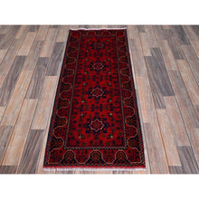 Load image into Gallery viewer, 1&#39;9&quot;x4&#39;8&quot; Berry Red, Afghan Khamyab With Geometric Pattern, Soft And Shiny Wool, Hand Knotted, Vegetable Dyes, Short &amp; Narrow Runner, Oriental Rug FWR4464