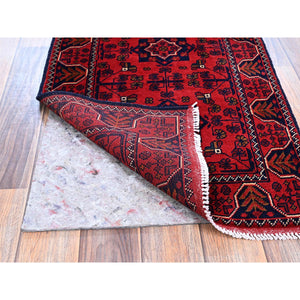1'9"x4'8" Berry Red, Afghan Khamyab With Geometric Pattern, Soft And Shiny Wool, Hand Knotted, Vegetable Dyes, Short & Narrow Runner, Oriental Rug FWR4464
