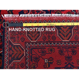 1'9"x4'8" Berry Red, Afghan Khamyab With Geometric Pattern, Soft And Shiny Wool, Hand Knotted, Vegetable Dyes, Short & Narrow Runner, Oriental Rug FWR4464
