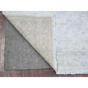 3'x9'4" Feather White, White Wash Peshawar with Faded Colors Vegetable Dyes, Soft Wool Hand Knotted, Runner Oriental Rug FWR447060