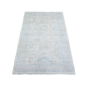 3'1"x5' Night White, Organic Wool Hand Knotted, White Wash Peshawar with Faded Colors, Natural Dyes, Oriental Rug FWR447078