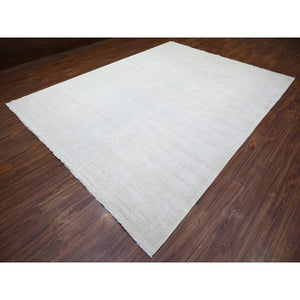 8'9"x11'9" Retro White With Cloud Gray, Washed Out Peshawar With Faded Colors, Natural Dyes, Soft Wool, Hand Knotted, Oriental Rug FWR447096