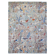 Load image into Gallery viewer, 8&#39;8&quot;x11&#39;8&quot; Gainsboro Gray, Pure Wool, Hand Knotted, Vegetable Dyes, Bird of Paradise Afghan Peshawar Design, Abrash, Oriental Rug FWR447114