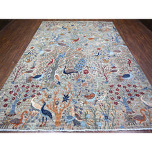 Load image into Gallery viewer, 8&#39;8&quot;x11&#39;8&quot; Gainsboro Gray, Pure Wool, Hand Knotted, Vegetable Dyes, Bird of Paradise Afghan Peshawar Design, Abrash, Oriental Rug FWR447114