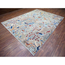 Load image into Gallery viewer, 8&#39;8&quot;x11&#39;8&quot; Gainsboro Gray, Pure Wool, Hand Knotted, Vegetable Dyes, Bird of Paradise Afghan Peshawar Design, Abrash, Oriental Rug FWR447114