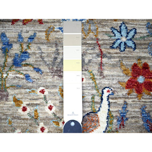 8'8"x11'8" Gainsboro Gray, Pure Wool, Hand Knotted, Vegetable Dyes, Bird of Paradise Afghan Peshawar Design, Abrash, Oriental Rug FWR447114