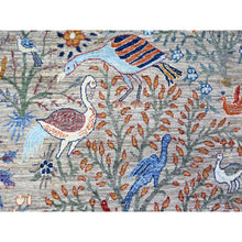 Load image into Gallery viewer, 8&#39;8&quot;x11&#39;8&quot; Gainsboro Gray, Pure Wool, Hand Knotted, Vegetable Dyes, Bird of Paradise Afghan Peshawar Design, Abrash, Oriental Rug FWR447114