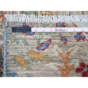 8'8"x11'8" Gainsboro Gray, Pure Wool, Hand Knotted, Vegetable Dyes, Bird of Paradise Afghan Peshawar Design, Abrash, Oriental Rug FWR447114