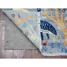 Load image into Gallery viewer, 2&#39;9&quot;x9&#39;8&quot; Blue Gray, Birds of Paradise Tree of Life Afghan Peshawar, Organic Wool, Hand Knotted, Runner Oriental Rug FWR447162