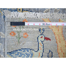 Load image into Gallery viewer, 2&#39;9&quot;x9&#39;8&quot; Blue Gray, Birds of Paradise Tree of Life Afghan Peshawar, Organic Wool, Hand Knotted, Runner Oriental Rug FWR447162