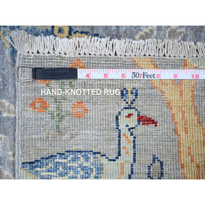2'9"x9'8" Blue Gray, Birds of Paradise Tree of Life Afghan Peshawar, Organic Wool, Hand Knotted, Runner Oriental Rug FWR447162
