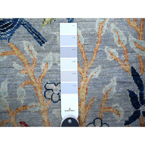 2'6"x7'10" Chrome Gray, Afghan Peshawar, 100% Wool, Birds Of Paradise Tree Of Life, Hand Knotted, Runner Oriental Rug FWR447174