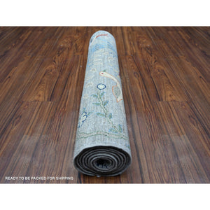 2'7"x7'10" Coin Gray, Afghan Peshawar With Birds Of Paradise Tree Of Life Design, Abrash, Natural Wool, Hand Knotted, Runner Oriental Rug  FWR447186