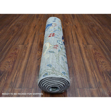 Load image into Gallery viewer, 2&#39;7&quot;x7&#39;8&quot; Oxford Gray, Afghan Peshawar with Birds of Paradise Design, Abrash, Vegetable Dyes, 100% Wool, Hand Knotted, Runner Oriental Rug FWR447198
