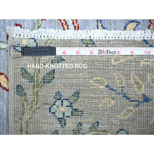 2'7"x7'8" Oxford Gray, Afghan Peshawar with Birds of Paradise Design, Abrash, Vegetable Dyes, 100% Wool, Hand Knotted, Runner Oriental Rug FWR447198