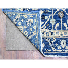 Load image into Gallery viewer, 3&#39;7&quot;x10&#39; Sapphire Blue, Vegetable Dyes, Densely Woven, Fine Peshawar With Heriz Design, Natural Wool, Hand Knotted, Wide Runner Oriental Rug FWR447252