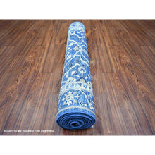 Load image into Gallery viewer, 3&#39;7&quot;x10&#39; Sapphire Blue, Vegetable Dyes, Densely Woven, Fine Peshawar With Heriz Design, Natural Wool, Hand Knotted, Wide Runner Oriental Rug FWR447252