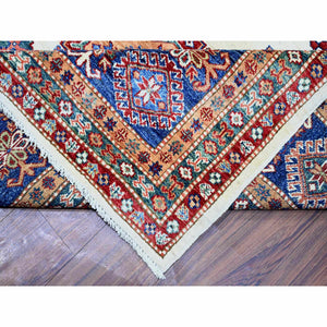8'4"x11'5" Porcelain White, Organic Wool, Hand Knotted, Dense Weave, Vegetable Dyes, Afghan Super Kazak With All Over Medallions, Oriental Rug FWR447282
