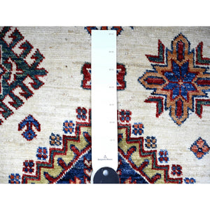 8'4"x11'5" Porcelain White, Organic Wool, Hand Knotted, Dense Weave, Vegetable Dyes, Afghan Super Kazak With All Over Medallions, Oriental Rug FWR447282
