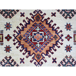 8'4"x11'5" Porcelain White, Organic Wool, Hand Knotted, Dense Weave, Vegetable Dyes, Afghan Super Kazak With All Over Medallions, Oriental Rug FWR447282