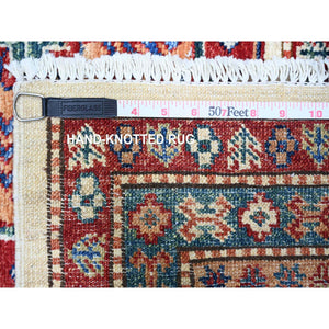 8'4"x11'5" Porcelain White, Organic Wool, Hand Knotted, Dense Weave, Vegetable Dyes, Afghan Super Kazak With All Over Medallions, Oriental Rug FWR447282