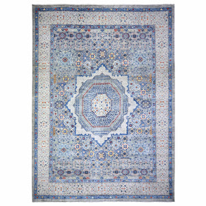 11'9"x16'1" Antique Pewter with Gentle Gray, Vegetable Dyes, Pure Wool, Hand Knotted, Aryana with 14th Century Mamluk Dynasty Pattern, Oversized Oriental Rug FWR447336