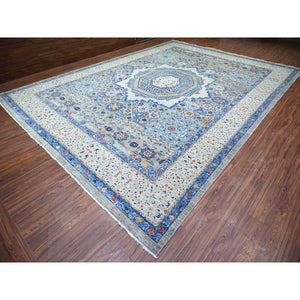 11'9"x16'1" Antique Pewter with Gentle Gray, Vegetable Dyes, Pure Wool, Hand Knotted, Aryana with 14th Century Mamluk Dynasty Pattern, Oversized Oriental Rug FWR447336