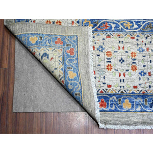 11'9"x16'1" Antique Pewter with Gentle Gray, Vegetable Dyes, Pure Wool, Hand Knotted, Aryana with 14th Century Mamluk Dynasty Pattern, Oversized Oriental Rug FWR447336