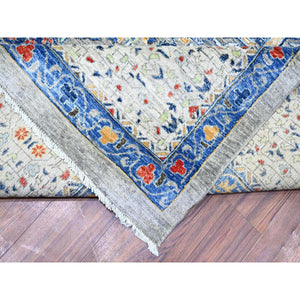 11'9"x16'1" Antique Pewter with Gentle Gray, Vegetable Dyes, Pure Wool, Hand Knotted, Aryana with 14th Century Mamluk Dynasty Pattern, Oversized Oriental Rug FWR447336