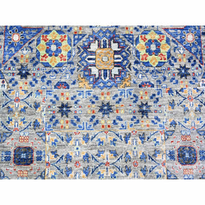 11'9"x16'1" Antique Pewter with Gentle Gray, Vegetable Dyes, Pure Wool, Hand Knotted, Aryana with 14th Century Mamluk Dynasty Pattern, Oversized Oriental Rug FWR447336
