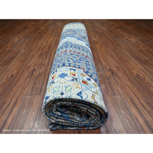 11'9"x16'1" Antique Pewter with Gentle Gray, Vegetable Dyes, Pure Wool, Hand Knotted, Aryana with 14th Century Mamluk Dynasty Pattern, Oversized Oriental Rug FWR447336
