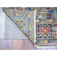 Load image into Gallery viewer, 4&#39;1&quot;x9&#39;8&quot; Echo Gray, Densely Woven, Natural Dyes, Peshawar with Colorful Mahal Design with Heavy Large Elements and Wide Border, Hand Knotted, 100% Wool, Wide Runner Oriental Rug FWR447360