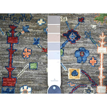 Load image into Gallery viewer, 4&#39;1&quot;x9&#39;8&quot; Echo Gray, Densely Woven, Natural Dyes, Peshawar with Colorful Mahal Design with Heavy Large Elements and Wide Border, Hand Knotted, 100% Wool, Wide Runner Oriental Rug FWR447360
