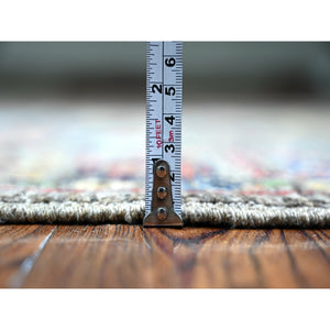 4'1"x9'8" Echo Gray, Densely Woven, Natural Dyes, Peshawar with Colorful Mahal Design with Heavy Large Elements and Wide Border, Hand Knotted, 100% Wool, Wide Runner Oriental Rug FWR447360