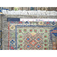Load image into Gallery viewer, 4&#39;1&quot;x9&#39;8&quot; Echo Gray, Densely Woven, Natural Dyes, Peshawar with Colorful Mahal Design with Heavy Large Elements and Wide Border, Hand Knotted, 100% Wool, Wide Runner Oriental Rug FWR447360