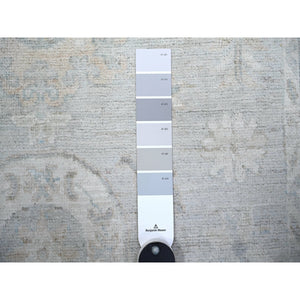 3'9"x9'7" Cadet Gray, Vegetable Dyes, White Wash Peshawar With Faded Colors, High Grade Wool, Hand Knotted, Wide Runner Oriental Rug FWR447456