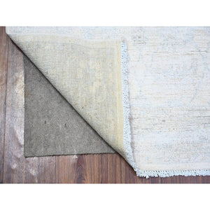 2'8"x10'8" Daisy White, Washed Out Peshawar with Soft Colors Natural Dyes, Pure Wool Hand Knotted, Runner Oriental Rug FWR447498