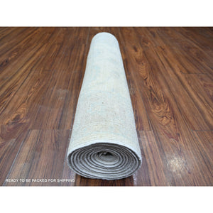 2'8"x10'8" Daisy White, Washed Out Peshawar with Soft Colors Natural Dyes, Pure Wool Hand Knotted, Runner Oriental Rug FWR447498