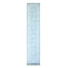 Load image into Gallery viewer, 2&#39;6&quot;x16&#39;2&quot; Argentina and Columbia Blue, 100% Wool, White Wash Peshawar with Faded Design Vegetable Dyes, Hand Knotted, XL Runner Oriental Rug FWR447504