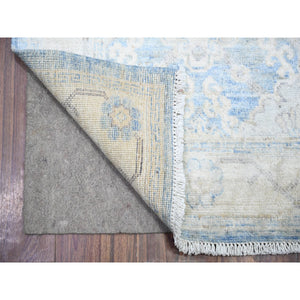 2'6"x16'2" Argentina and Columbia Blue, 100% Wool, White Wash Peshawar with Faded Design Vegetable Dyes, Hand Knotted, XL Runner Oriental Rug FWR447504