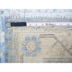 2'6"x16'2" Argentina and Columbia Blue, 100% Wool, White Wash Peshawar with Faded Design Vegetable Dyes, Hand Knotted, XL Runner Oriental Rug FWR447504