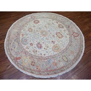 8'x8' Lexicon Ivory, All Over Ziegler Mahal Design, Hand Knotted, Pure Wool, Natural Dyes, Round Oriental Rug FWR447576