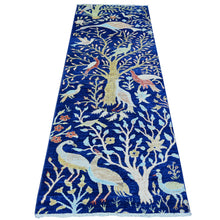 Load image into Gallery viewer, 2&#39;10&quot;x7&#39;10&quot; Chelsea Blue, Natural Dyes, Pure Wool, Hand Knotted, Afghan Peshawar with Birds of Paradise Design, Abrash, Runner Oriental Rug FWR447588
