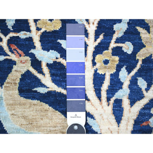 2'10"x7'10" Chelsea Blue, Natural Dyes, Pure Wool, Hand Knotted, Afghan Peshawar with Birds of Paradise Design, Abrash, Runner Oriental Rug FWR447588