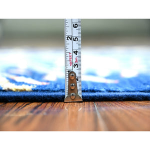 2'10"x7'10" Chelsea Blue, Natural Dyes, Pure Wool, Hand Knotted, Afghan Peshawar with Birds of Paradise Design, Abrash, Runner Oriental Rug FWR447588