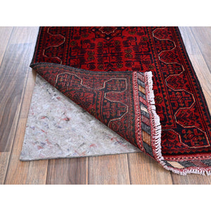 1'9"x5' Angels Red, Hand Knotted, Afghan Khamyab With Geometric Medallions Design, Soft 100% Wool, Natural Dyes, Short & Narrow Runner, Oriental Rug FWR4470