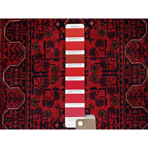 1'9"x5' Angels Red, Hand Knotted, Afghan Khamyab With Geometric Medallions Design, Soft 100% Wool, Natural Dyes, Short & Narrow Runner, Oriental Rug FWR4470